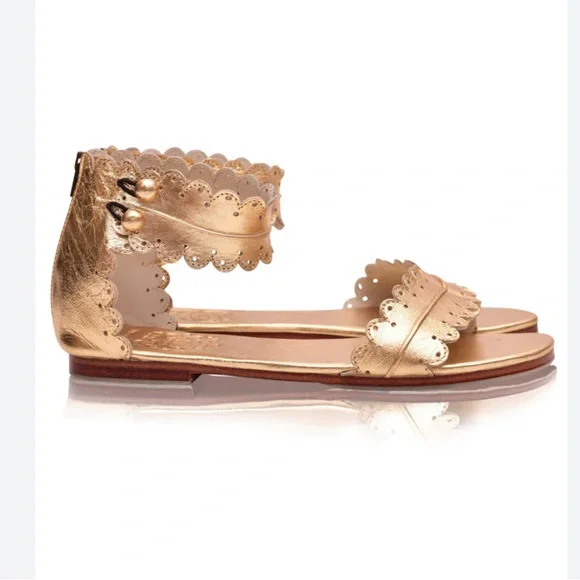 ELF Midsummer Gold Leather Sandals with Hand Cut Detailing - Picture 2 of 13